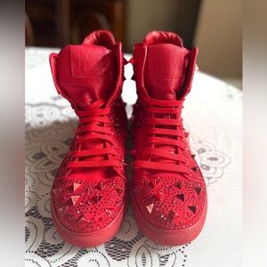 J75 By Jump Stratos Red High Top Spiked Sneakers Mens Sz 8US